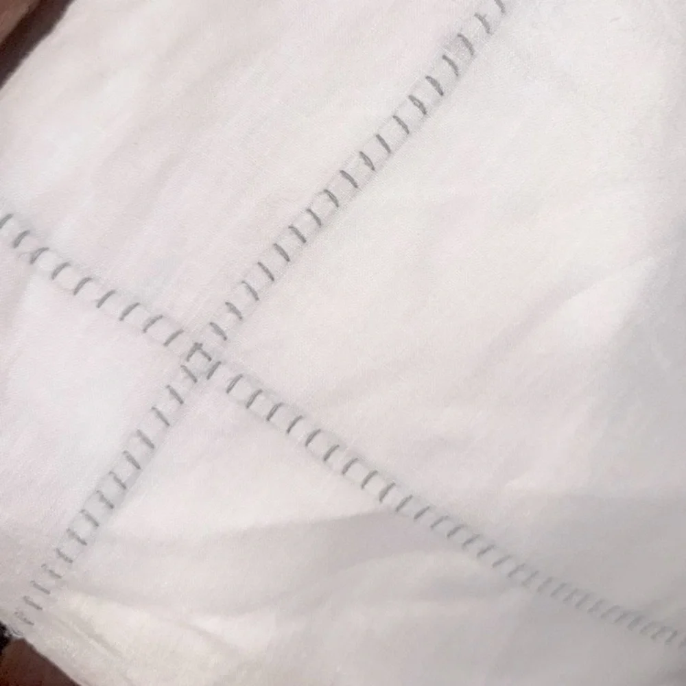 Anthropologie stitched organic linen duvet cover twin Dorm white grey embroidery